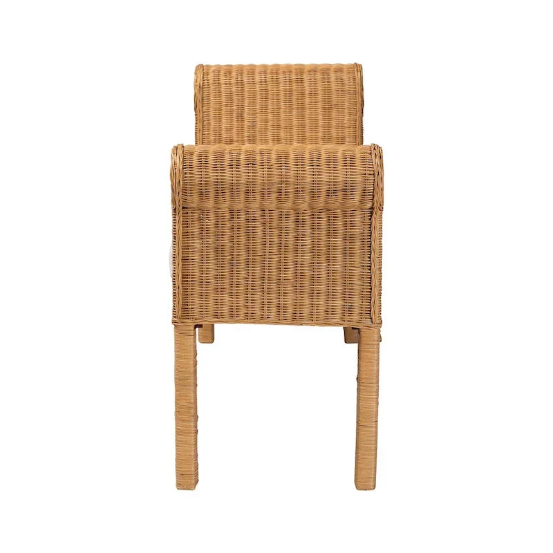 Reiko Handcrafted Natural Rattan Bench with Scalloped Design - Boho Farmhouse Seating for Entryway, Bedroom, or Living Room