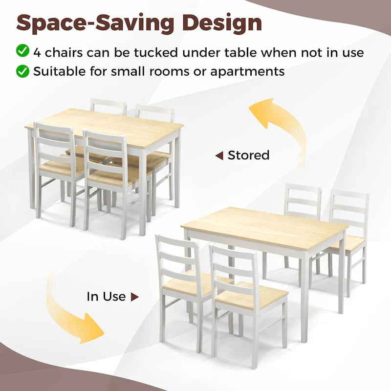Costway 5-Piece Solid Wood Dining Set for Kitchen