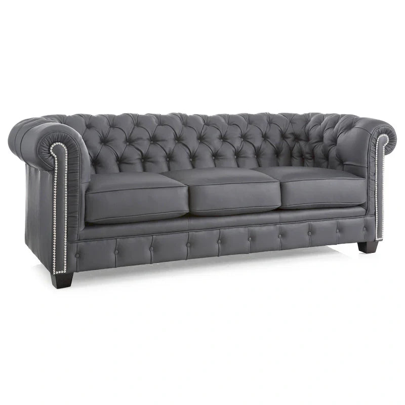 Hancock Tufted Top Grain Italian Leather Chesterfield Sofa - Dimensions: 31" H x 86" W x 40" D