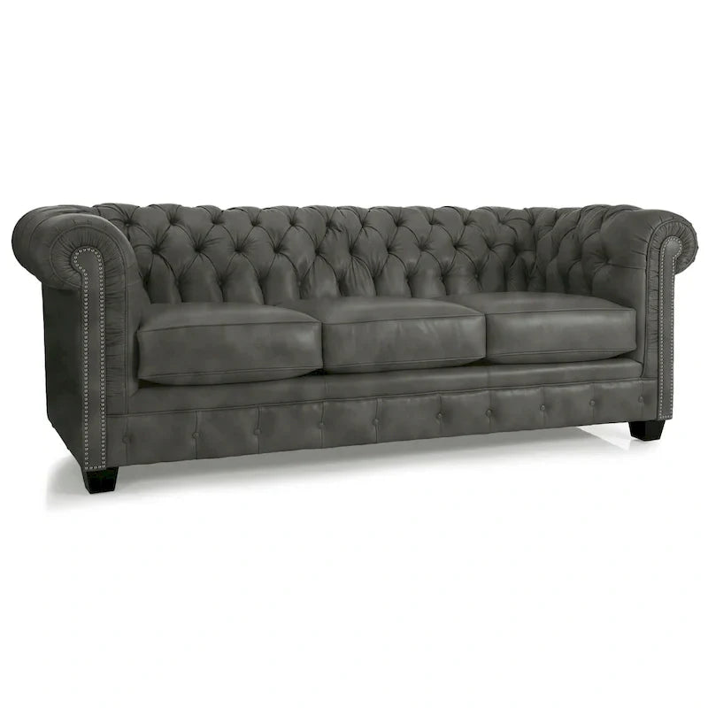 Hancock Tufted Top Grain Italian Leather Chesterfield Sofa - Dimensions: 31" H x 86" W x 40" D
