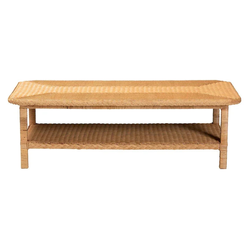 Minahasa Bohemian Braided Rattan Coffee Table in Light Honey